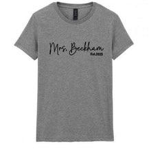 Load image into Gallery viewer, Personalized Bride T-Shirt: Soft Ringspun Cotton Bridal Shower Gift
