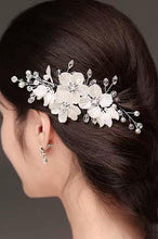 Load image into Gallery viewer, Ivory Pearl &amp; Crystal Bridal Bouquet Rhinestone Wedding bouquet Silver brides Flowers
