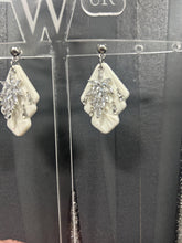 Load image into Gallery viewer, Handmade pearl white clay earrings, cubic zirconia, floral texture lightweight, hypoallergenic, wedding bridal jewelry by Crystal wedding UK
