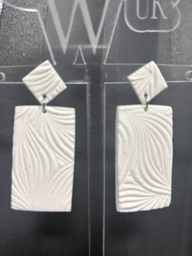 White textured bridal earrings, brides earrings, dangling statement earrings, wedding jewellery, bridal accessories by Crystal wedding UK