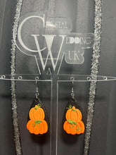 Load image into Gallery viewer, Pumpkin Halloween Earrings: Sparkle Clay, Stainless Steel Studs
