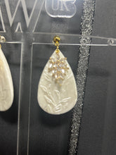 Load image into Gallery viewer, Handmade Ivory Clay Flower Bridal Earrings: Cubic Zirconia, Sterling Silver
