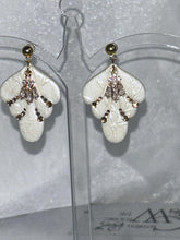 Load image into Gallery viewer, Bridal Clay Flower Earrings: Freshwater Pearls, Art Deco Wedding Jewelry
