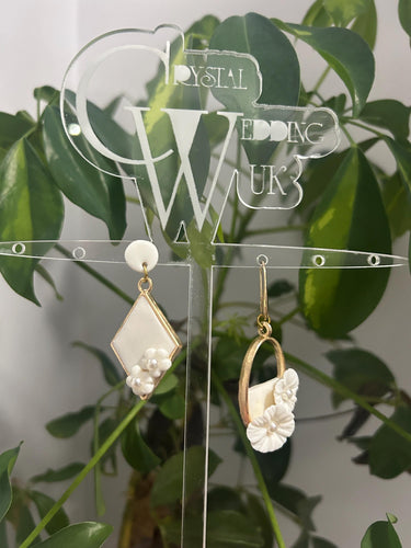 Handmade Clay Flower Earrings: Framed Floral Studs, Crystal Wedding UK