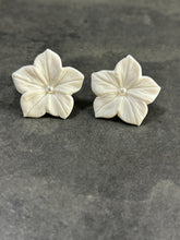 Load image into Gallery viewer, Handmade White Flower pearl Earrings - Delicate Clay Flowers Stud Earrings by Crystal wedding UK
