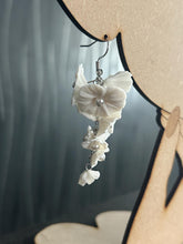 Load image into Gallery viewer, Handmade Clay Flower Bridal Earrings: Freshwater Pearl Statement Jewelry
