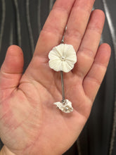 Load image into Gallery viewer, Handmade White Floral Polymer Clay Earrings: Gold Bar Dangle Bridal Jewelry
