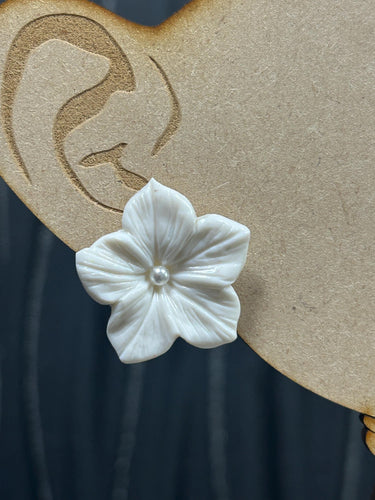 Handmade White Flower pearl Earrings - Delicate Clay Flowers Stud Earrings by Crystal wedding UK