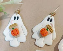 Load image into Gallery viewer, Handmade White Ghost earrings, Halloween, Spooky Earrings, Ghost Stud Earrings by Crystal wedding UK
