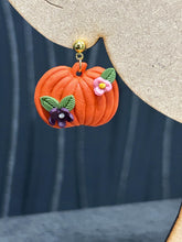 Load image into Gallery viewer, Handmade Floral Pumpkin Clay Earrings – Autumn Fall Jewelry – Cosy Halloween Earrings – Ball Stud – by Crystal wedding Uk

