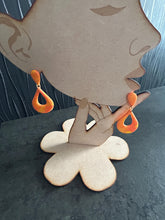Load image into Gallery viewer, Handmade Orange yellow marbled Teardrop Clay Earrings – Bold Statement Polymer Clay Dangle Earrings
