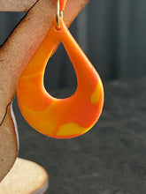 Load image into Gallery viewer, Handmade Orange yellow marbled Teardrop Clay Earrings – Bold Statement Polymer Clay Dangle Earrings
