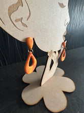 Load image into Gallery viewer, Handmade Orange yellow marbled Teardrop Clay Earrings – Bold Statement Polymer Clay Dangle Earrings
