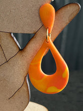 Load image into Gallery viewer, Handmade Orange yellow marbled Teardrop Clay Earrings – Bold Statement Polymer Clay Dangle Earrings
