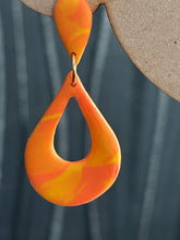 Load image into Gallery viewer, Handmade Orange yellow marbled Teardrop Clay Earrings – Bold Statement Polymer Clay Dangle Earrings

