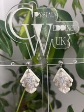 Load image into Gallery viewer, Handmade pearl white clay earrings, cubic zirconia, floral texture lightweight, hypoallergenic, wedding bridal jewelry by Crystal wedding UK
