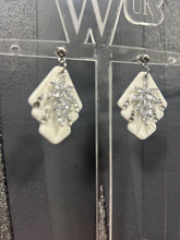Load image into Gallery viewer, Handmade pearl white clay earrings, cubic zirconia, floral texture lightweight, hypoallergenic, wedding bridal jewelry by Crystal wedding UK
