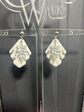 Load image into Gallery viewer, Handmade pearl white clay earrings, cubic zirconia, floral texture lightweight, hypoallergenic, wedding bridal jewelry by Crystal wedding UK
