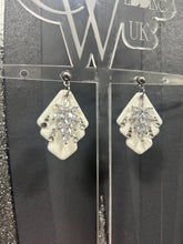 Load image into Gallery viewer, Handmade pearl white clay earrings, cubic zirconia, floral texture lightweight, hypoallergenic, wedding bridal jewelry by Crystal wedding UK
