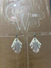 Load image into Gallery viewer, Handmade pearl white clay earrings, cubic zirconia, floral texture lightweight, hypoallergenic, wedding bridal jewelry by Crystal wedding UK
