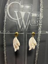 Load image into Gallery viewer, Gold Floral Bridal Earrings: Hand-Painted Clay Wedding Jewelry
