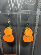 Load image into Gallery viewer, Pumpkin Halloween Earrings: Sparkle Clay, Stainless Steel Studs
