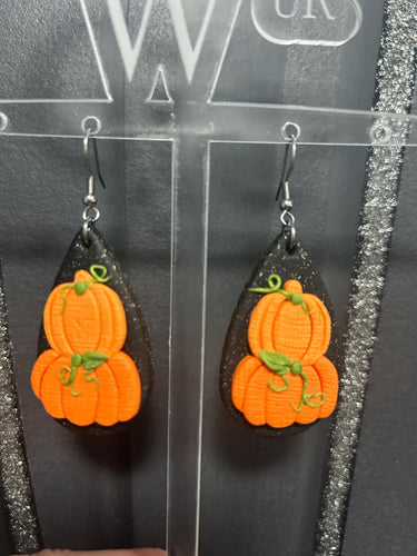 Pumpkin Halloween Earrings: Sparkle Clay, Stainless Steel Studs