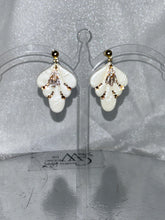 Load image into Gallery viewer, Bridal Clay Flower Earrings: Freshwater Pearls, Art Deco Wedding Jewelry
