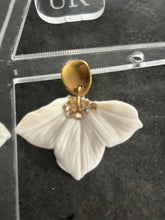 Load image into Gallery viewer, Handmade White Flower Earrings - Delicate Clay Flowers Stud Earrings by Crystal wedding UK
