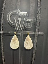 Load image into Gallery viewer, Handmade Ivory Clay Flower Bridal Earrings: Cubic Zirconia, Sterling Silver
