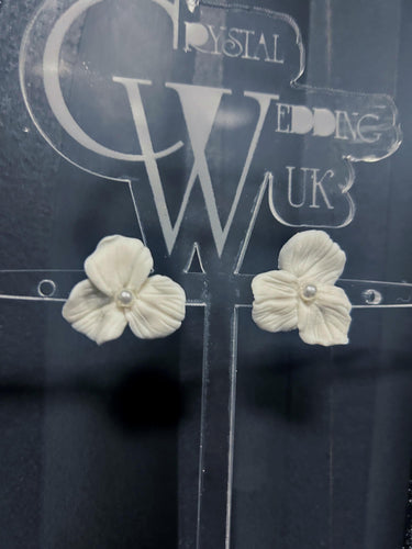 Handmade Clay Flower Bridal Earrings: Gold or Silver, Lightweight