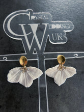 Load image into Gallery viewer, Handmade White Flower Earrings - Delicate Clay Flowers Stud Earrings by Crystal wedding UK
