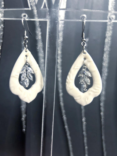 Handmade Clay Flower Bridal Earrings: Freshwater Pearl Wedding Jewelry