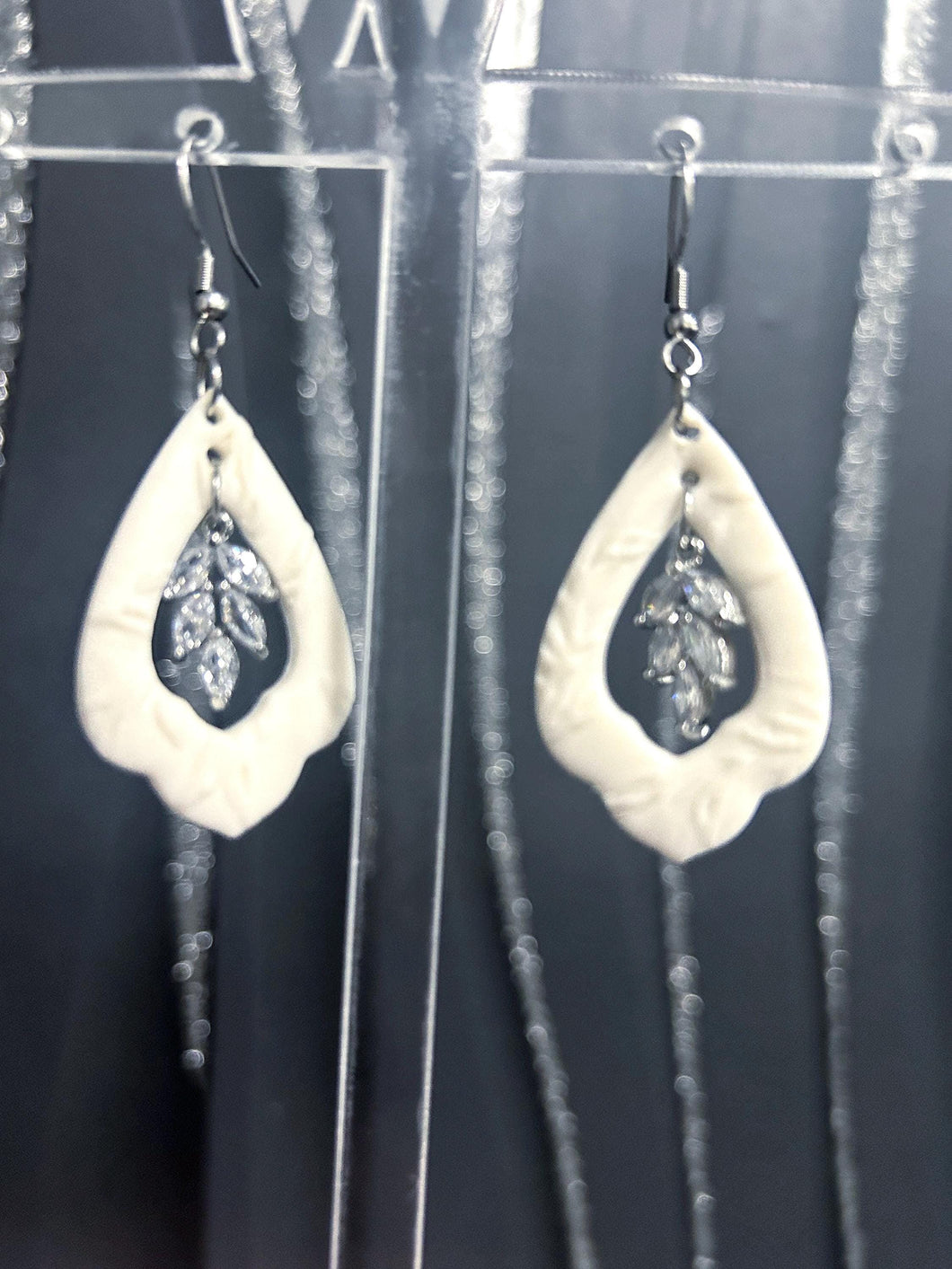 Handmade Clay Flower Bridal Earrings: Freshwater Pearl Wedding Jewelry