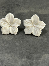 Load image into Gallery viewer, Handmade White Flower pearl Earrings - Delicate Clay Flowers Stud Earrings by Crystal wedding UK
