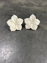 Load image into Gallery viewer, Handmade White Flower pearl Earrings - Delicate Clay Flowers Stud Earrings by Crystal wedding UK
