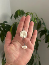 Load image into Gallery viewer, Handmade White Floral Polymer Clay Earrings: Gold Bar Dangle Bridal Jewelry
