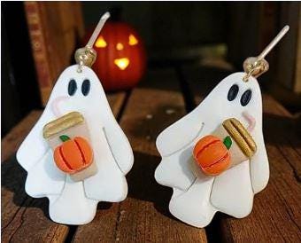 Handmade White Ghost earrings, Halloween, Spooky Earrings, Ghost Stud Earrings by Crystal wedding UK