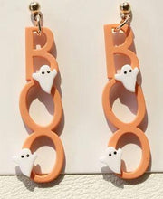 Load image into Gallery viewer, Handmade BOO earrings, Halloween, Spooky Earrings, GHOST Stud Earrings by Crystal wedding UK
