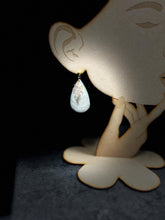 Load image into Gallery viewer, Handmade Ivory Clay Flower Bridal Earrings: Cubic Zirconia, Sterling Silver
