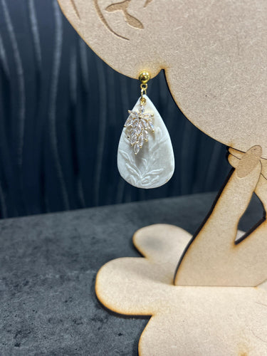 Handmade Ivory Clay Flower Bridal Earrings: Cubic Zirconia, Sterling Silver