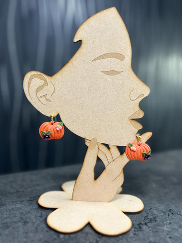 Handmade Floral Pumpkin Clay Earrings – Autumn Fall Jewelry – Cosy Halloween Earrings – Ball Stud – by Crystal wedding Uk