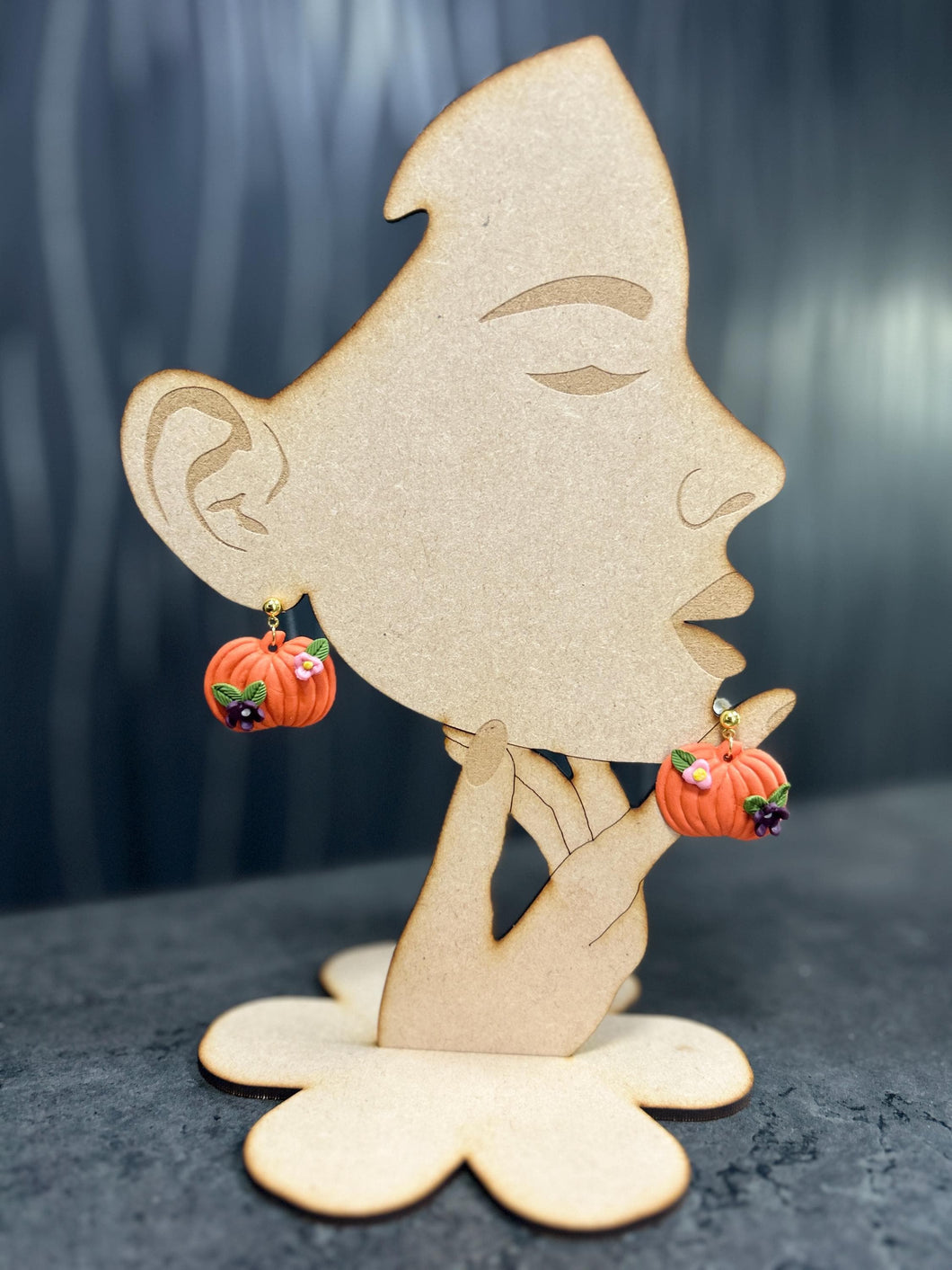 Handmade Floral Pumpkin Clay Earrings – Autumn Fall Jewelry – Cosy Halloween Earrings – Ball Stud – by Crystal wedding Uk