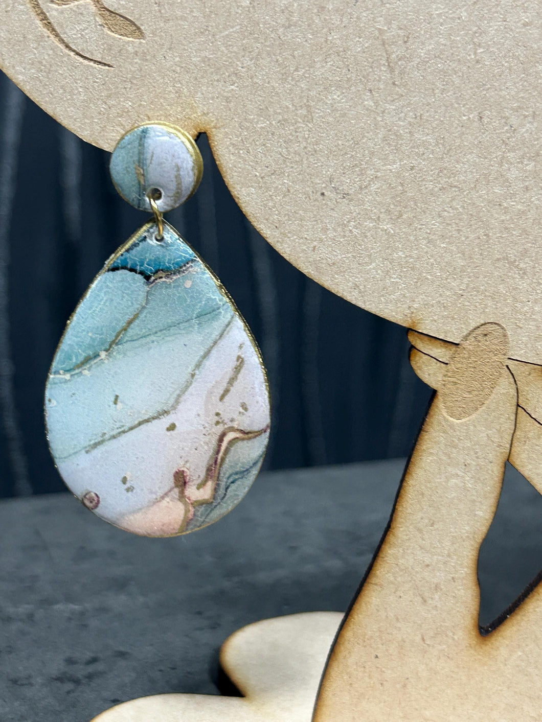 Marbled Green & Gold Clay Earrings – Modern Statement Jewelry - Handmade to order