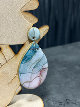 Load image into Gallery viewer, Marbled Green &amp; Gold Clay Earrings – Modern Statement Jewelry - Handmade to order
