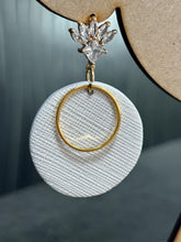 Load image into Gallery viewer, Minimalist White &amp; Gold Circle Earrings | Elegant Modern Dangle Earrings | Lightweight Statement Jewelry
