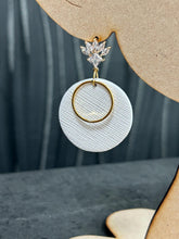 Load image into Gallery viewer, Minimalist White &amp; Gold Circle Earrings | Elegant Modern Dangle Earrings | Lightweight Statement Jewelry
