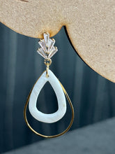 Load image into Gallery viewer, White gold drop hoop Earrings: clay, Cubic Zircona gold, Handmade to order
