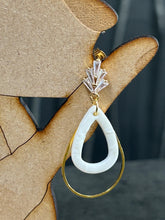 Load image into Gallery viewer, White gold drop hoop Earrings: clay, Cubic Zircona gold, Handmade to order
