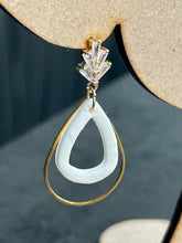 Load image into Gallery viewer, White gold drop hoop Earrings: clay, Cubic Zircona gold, Handmade to order
